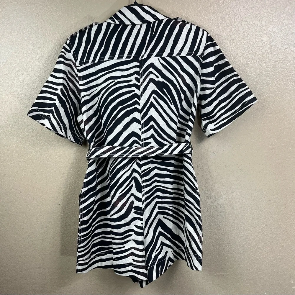Banana Republic Linen Oversized Zebra Shorts Romper NWOT